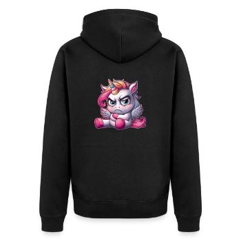 Annoyed Unicorn – Original Design for Fantasi - Unisex Premium Organic Zip Hoodie - black - Back - Nico (187cm)