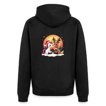 Einhorn & Rentier mit Schneeflocken Geschenk - Unisex Premium Bio Zip Hoodie - Schwarz - Hinten - Nico (187cm)