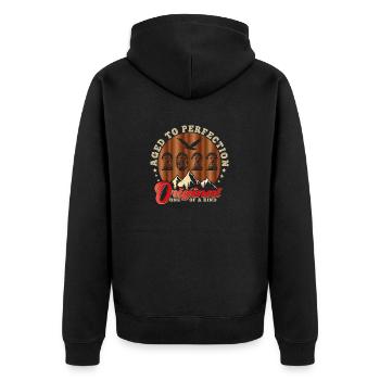 Kultiges Jubiläum 2022 - Unisex Premium Bio Zip Hoodie - Schwarz - Hinten - Nico (187cm)