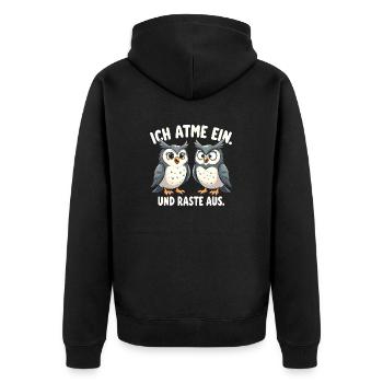 ich atme ein und raste aus lustige - Unisex Premium Bio Zip Hoodie - Schwarz - Hinten - Nico (187cm)