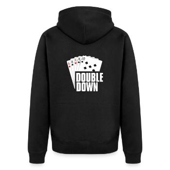 Poker Leidenschaft Double Down Karten Motiv - Unisex Premium Bio Zip Hoodie - Schwarz - Hinten - Nico (187cm)