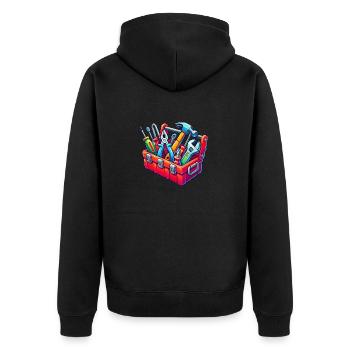 werkzeug werkzeugkasten - Unisex Premium Bio Zip Hoodie - Schwarz - Hinten - Nico (187cm)
