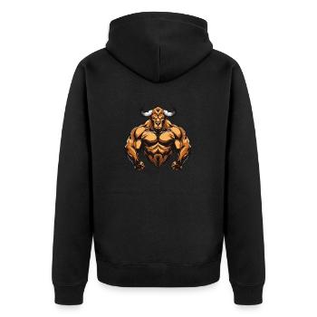 Bulle Stier Muskeln Beast Gym - Unisex Premium Bio Zip Hoodie - Schwarz - Hinten - Nico (187cm)