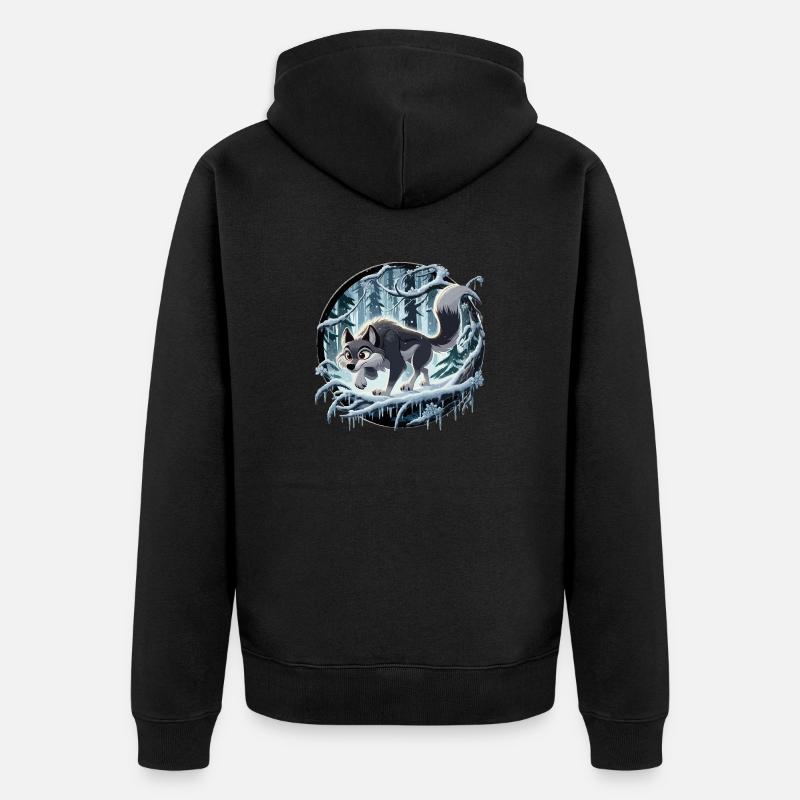 Wolf im eisigen Wald - Unisex Premium Bio Zip Hoodie - Schwarz