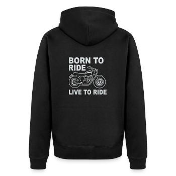 Born to Ride, Live to Ride - Unisex Premium Bio Zip Hoodie - Schwarz - Hinten - Nico (187cm)