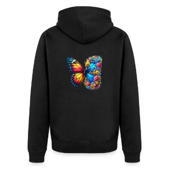 Bunter Schmetterling, von der Natur inspirierte Sommerstimmungen - Unisex Premium Bio Zip Hoodie - Schwarz - Hinten - Nico (187cm)