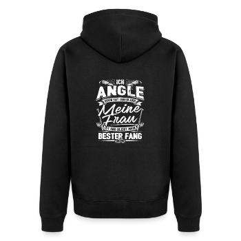 Angler T-Shirt - Meine Frau Ist Mein Bester Fang - Unisex Premium Bio Zip Hoodie - Schwarz - Hinten - Nico (187cm)