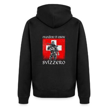Tell - Svizzero - Orgoglioso - Unisex Premium Organic Zip Hoodie - black - Back - Nico (187cm)