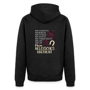 BELGISCHES-KALTBLUT- mein - Unisex Premium Bio Zip Hoodie - Schwarz - Hinten - Nico (187cm)