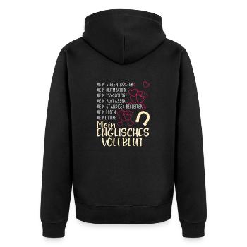 ENGLISCHES-VOLLBLUT- mein - Unisex Premium Bio Zip Hoodie - Schwarz - Hinten - Nico (187cm)