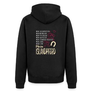 ISLANDPFERD - mein - Unisex Premium Bio Zip Hoodie - Schwarz - Hinten - Nico (187cm)
