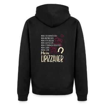 LIPIZZANER - mein - Unisex Premium Bio Zip Hoodie - Schwarz - Hinten - Nico (187cm)
