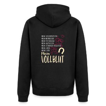 VOLLBLUT - mein - Unisex Premium Bio Zip Hoodie - Schwarz - Hinten - Nico (187cm)