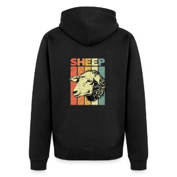 Schaf Sheep Vintage - Unisex Premium Bio Zip Hoodie - Schwarz - Hinten - Nico (187cm)
