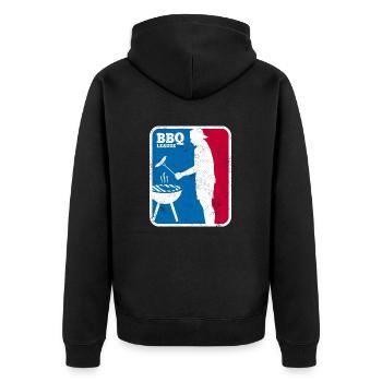 BBQ LIGA LOGO USED LOOK - Unisex Premium Bio Zip Hoodie - Schwarz - Hinten - Nico (187cm)