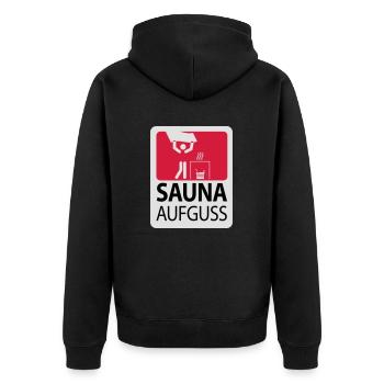 SaunaAufguss - Unisex Premium Bio Zip Hoodie - Schwarz - Hinten - Nico (187cm)