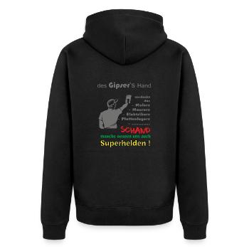 Gipser die Superhelden - Unisex Premium Bio Zip Hoodie - Schwarz - Hinten - Nico (187cm)