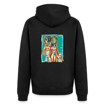 Ehepaar mit Hund - Unisex Premium Bio Zip Hoodie - Schwarz - Hinten - Nico (187cm)
