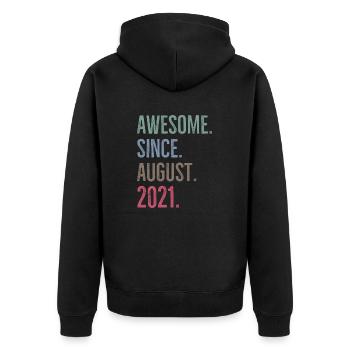 Großartig seit August 2021 - Unisex Premium Bio Zip Hoodie - Schwarz - Hinten - Nico (187cm)