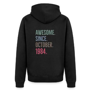 Awesome Since October 1984 - Unisex Premium Organic Zip Hoodie - black - Back - Nico (187cm)