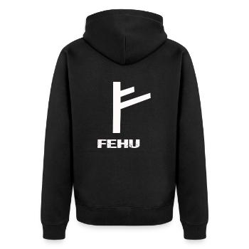 Wikinger Rune Fehu - Unisex Premium Bio Zip Hoodie - Schwarz - Hinten - Nico (187cm)