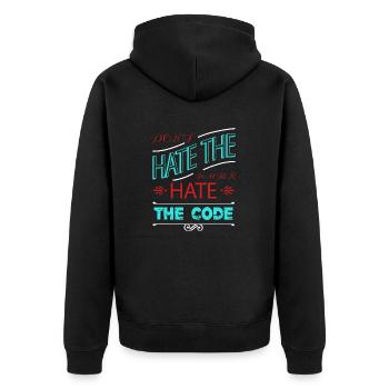 happy funny quote analyst funny joke humor coding - Unisex Premium Bio Zip Hoodie - Schwarz - Hinten - Nico (187cm)
