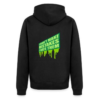 Date Mistakes Zitat Logo - Unisex Premium Bio Zip Hoodie - Schwarz - Hinten - Nico (187cm)