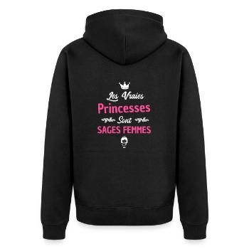 princesse et sage-femme / humour sage-femme - Veste à capuche bio Premium Unisexe - noir - Dos - Nico (187cm)