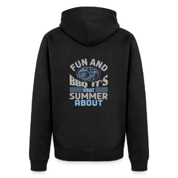 SPASS UND GRILLEN DAS IST ES, WORUM ES IM SOMMER GEHT - Unisex Premium Bio Zip Hoodie - Schwarz - Hinten - Nico (187cm)