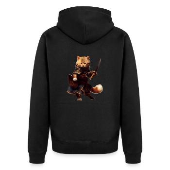 Katze mit Mantel und Degen als tapferer Pirat - Unisex Premium Bio Zip Hoodie - Schwarz - Hinten - Nico (187cm)