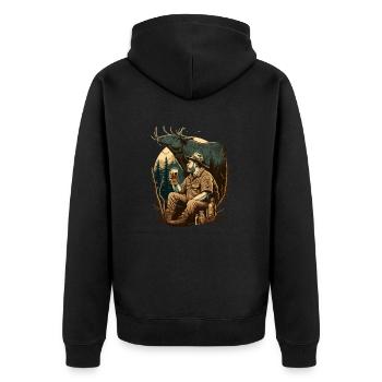 Jäger in der Natur mit Bier - Unisex Premium Bio Zip Hoodie - Schwarz - Hinten - Nico (187cm)