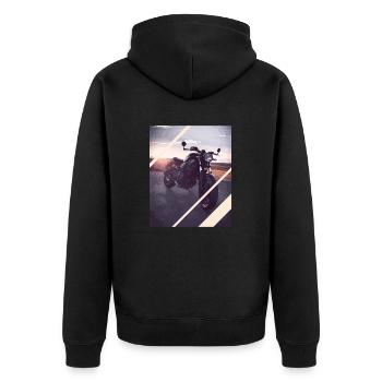 Motorrad - Unisex Premium Bio Zip Hoodie - Schwarz - Hinten - Nico (187cm)