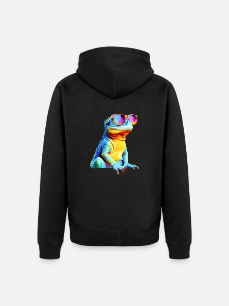 Hacko the spectacled lizard - Unisex Premium Organic Zip Hoodie - black