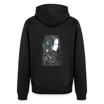 Schöne Cyborg Gothic Frau mit langen Haaren - Unisex Premium Bio Zip Hoodie - Schwarz - Hinten - Nico (187cm)