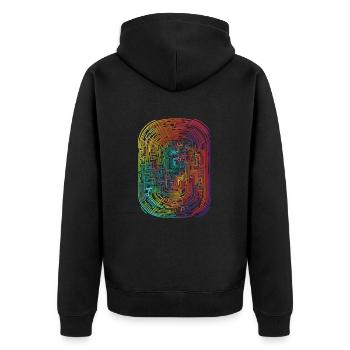 Cooles, surreales Regenbogen Labyrinth Rohre - Unisex Premium Bio Zip Hoodie - Schwarz - Hinten - Nico (187cm)