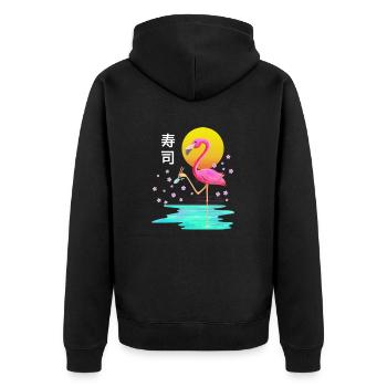 Flamingo Eating Sushi Vaporwave Aesthetic Japanese - Unisex Premium Organic Zip Hoodie - black - Back - Nico (187cm)