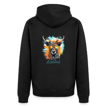 Hirsch Lausbua Kunst Krafttier Dorffest - Unisex Premium Bio Zip Hoodie - Schwarz - Hinten - Nico (187cm)