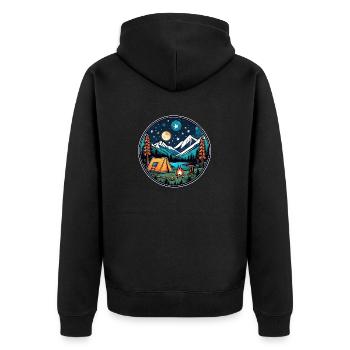 Camping & Lagerfeuer - Unisex Premium Bio Zip Hoodie - Schwarz - Hinten - Nico (187cm)