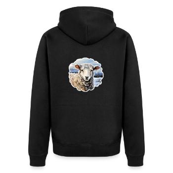 Winterlandschaft mit Schaf - Unisex Premium Bio Zip Hoodie - Schwarz - Hinten - Nico (187cm)