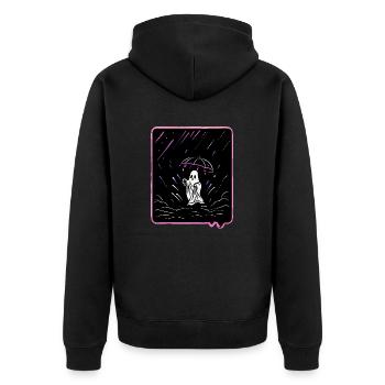 Cute Ghost with Umbrella in the Rain Cartoon Style - Unisex Premium Organic Zip Hoodie - black - Back - Nico (187cm)