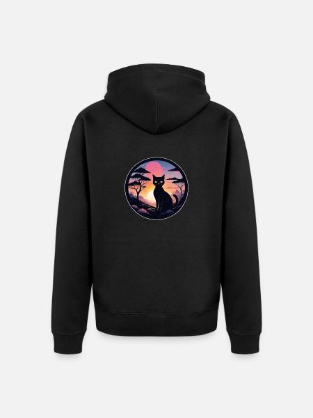 Cat Landscape and Sunset - Unisex Premium Organic Zip Hoodie - black
