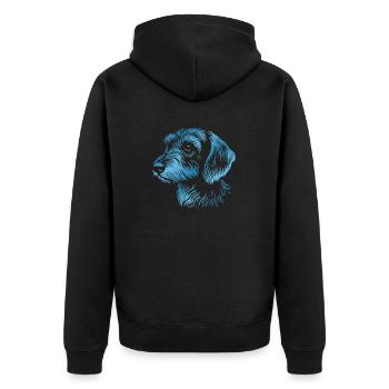 Teckel à poil dur teckel à poil dur dessin tête bleu - Veste à capuche bio Premium Unisexe - noir - Dos - Nico (187cm)