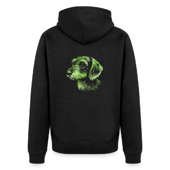 teckel à poil dur teckel à poil dur dessin tête vert - Veste à capuche bio Premium Unisexe - noir - Dos - Nico (187cm)