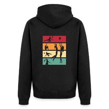 Volleyball Retro Volleyballer Ballsport - Unisex Premium Bio Zip Hoodie - Schwarz - Hinten - Nico (187cm)