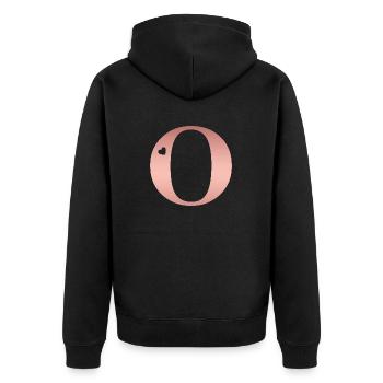 Buchstabe O Roségold - Unisex Premium Bio Zip Hoodie - Schwarz - Hinten - Nico (187cm)