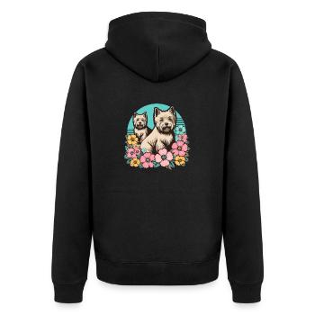 Cairn Terrier Retro Pastell Blumen - Unisex Premium Bio Zip Hoodie - Schwarz - Hinten - Nico (187cm)