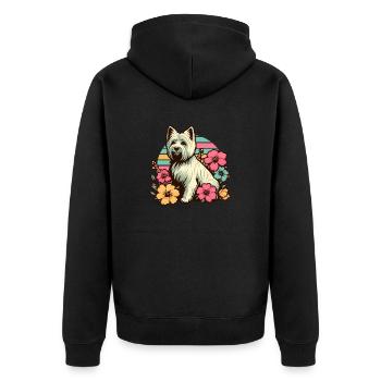 Cairn Terrier Retro Pastell Blumen - Unisex Premium Bio Zip Hoodie - Schwarz - Hinten - Nico (187cm)