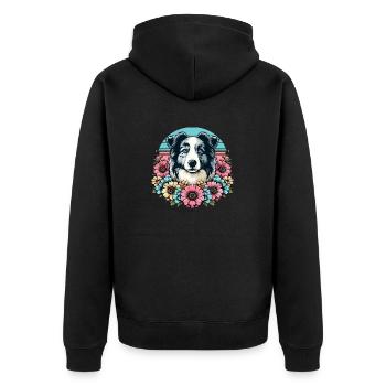 Border Collie Retro Pastel Floral Blue Merle - Unisex Premium Organic Zip Hoodie - black - Back - Nico (187cm)