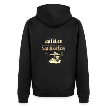 Lieber im Sandkasten geblieben! Spruch übers Leben - Unisex Premium Bio Zip Hoodie - Schwarz - Hinten - Nico (187cm)