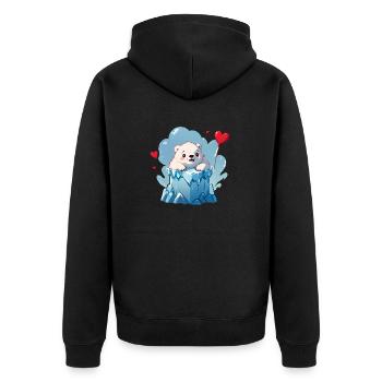 Verschenke diesen süßen Eisbären zum Valentinstag - Unisex Premium Bio Zip Hoodie - Schwarz - Hinten - Nico (187cm)
